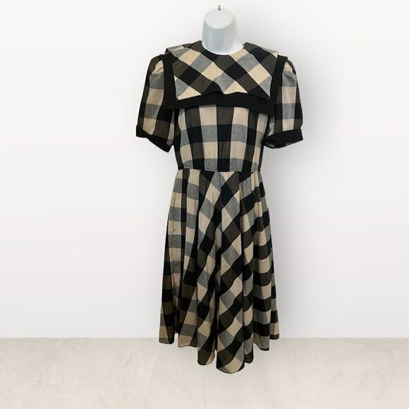 Vintage Studio E Large Checked Pattern w/Bib Collar Dress - Picture 1 of 6
